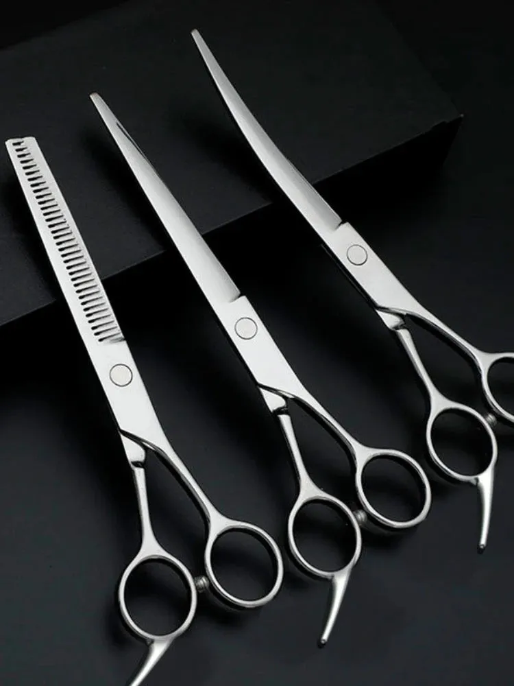 Pet Grooming Scissors Set - Professional Curved Dog Hair Trimming Scissors and Clippers