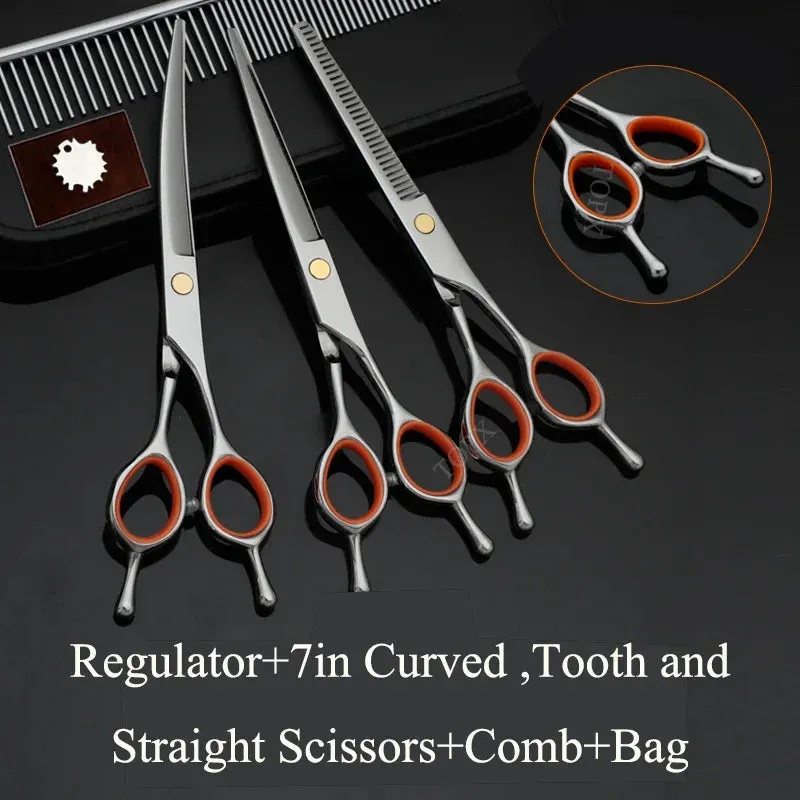 Pet Grooming Scissors Set - Professional Curved Dog Hair Trimming Scissors and Clippers