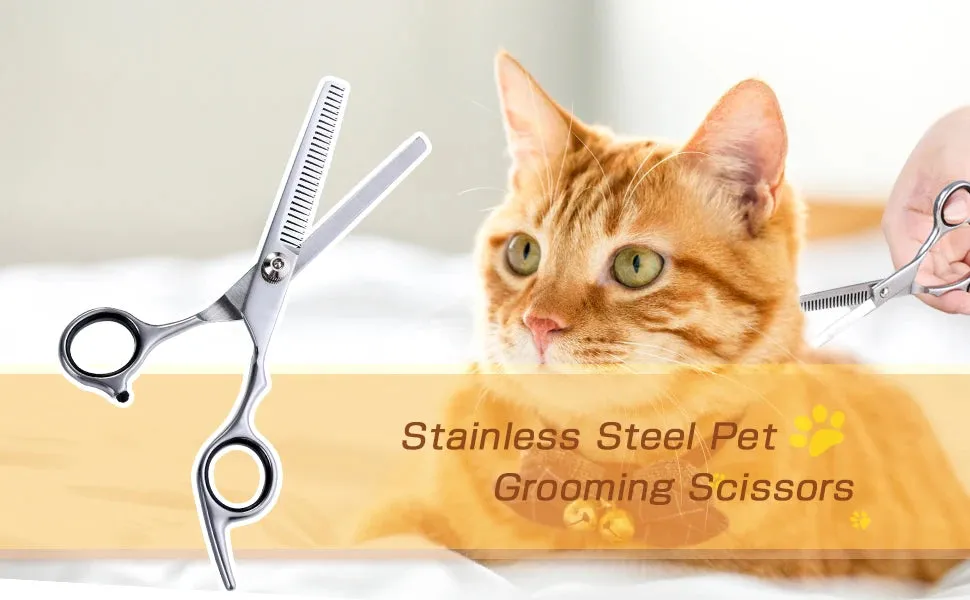 Pet Grooming Scissors Set - Professional Curved Dog Hair Trimming Scissors and Clippers