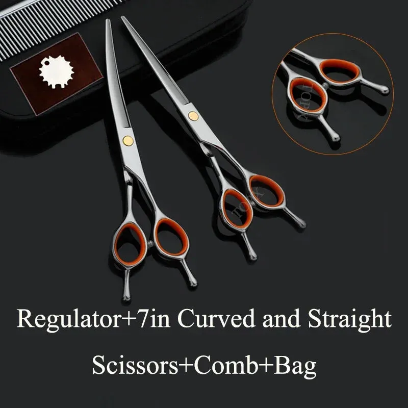 Pet Grooming Scissors Set - Professional Curved Dog Hair Trimming Scissors and Clippers