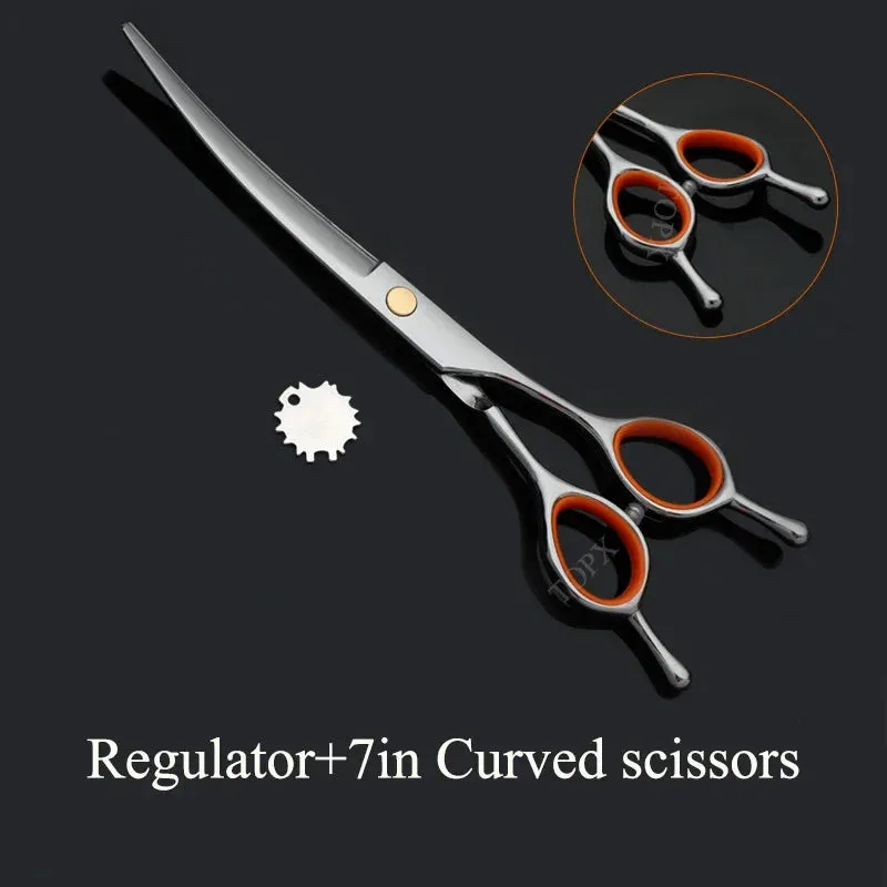 Pet Grooming Scissors Set - Professional Curved Dog Hair Trimming Scissors and Clippers