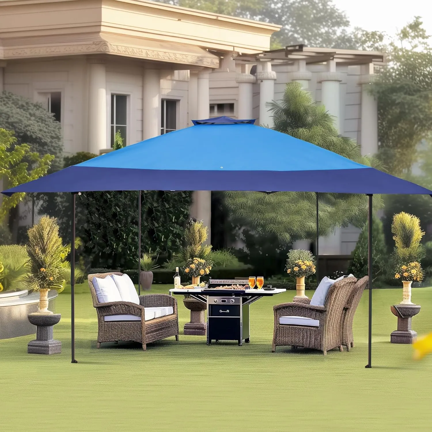 PHI VILLA 13x13Ft Pop Up Canopy Tent Single Person Set-up Instant Folding Shelter 169 Square Feet Large Outdoor Sun Protection Shade, Blue