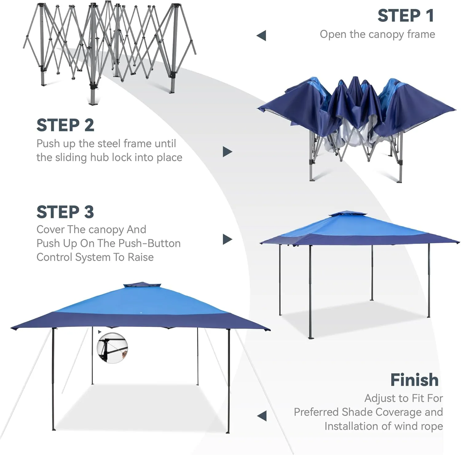 PHI VILLA 13x13Ft Pop Up Canopy Tent Single Person Set-up Instant Folding Shelter 169 Square Feet Large Outdoor Sun Protection Shade, Blue