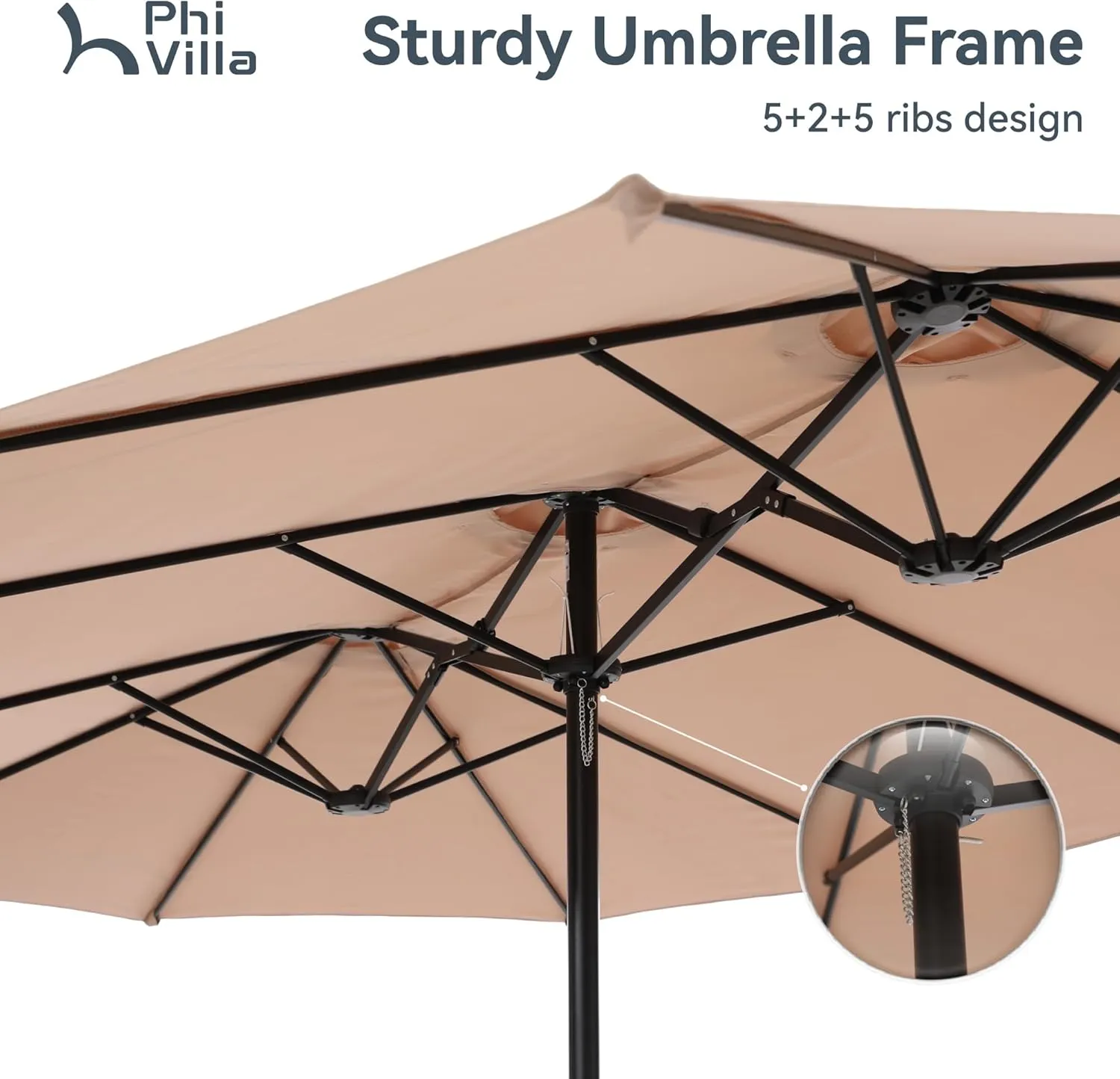 PHI VILLA 15ft Large Patio Umbrellas with Base Included, Outdoor Double-Sided Rectangle Market Umbrella with Stand, Outside Umbrellas for Poolside Lawn Backyard, Beige