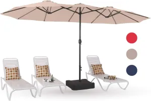 PHI VILLA 15ft Large Patio Umbrellas with Base Included, Outdoor Double-Sided Rectangle Market Umbrella with Stand, Outside Umbrellas for Poolside Lawn Backyard, Beige