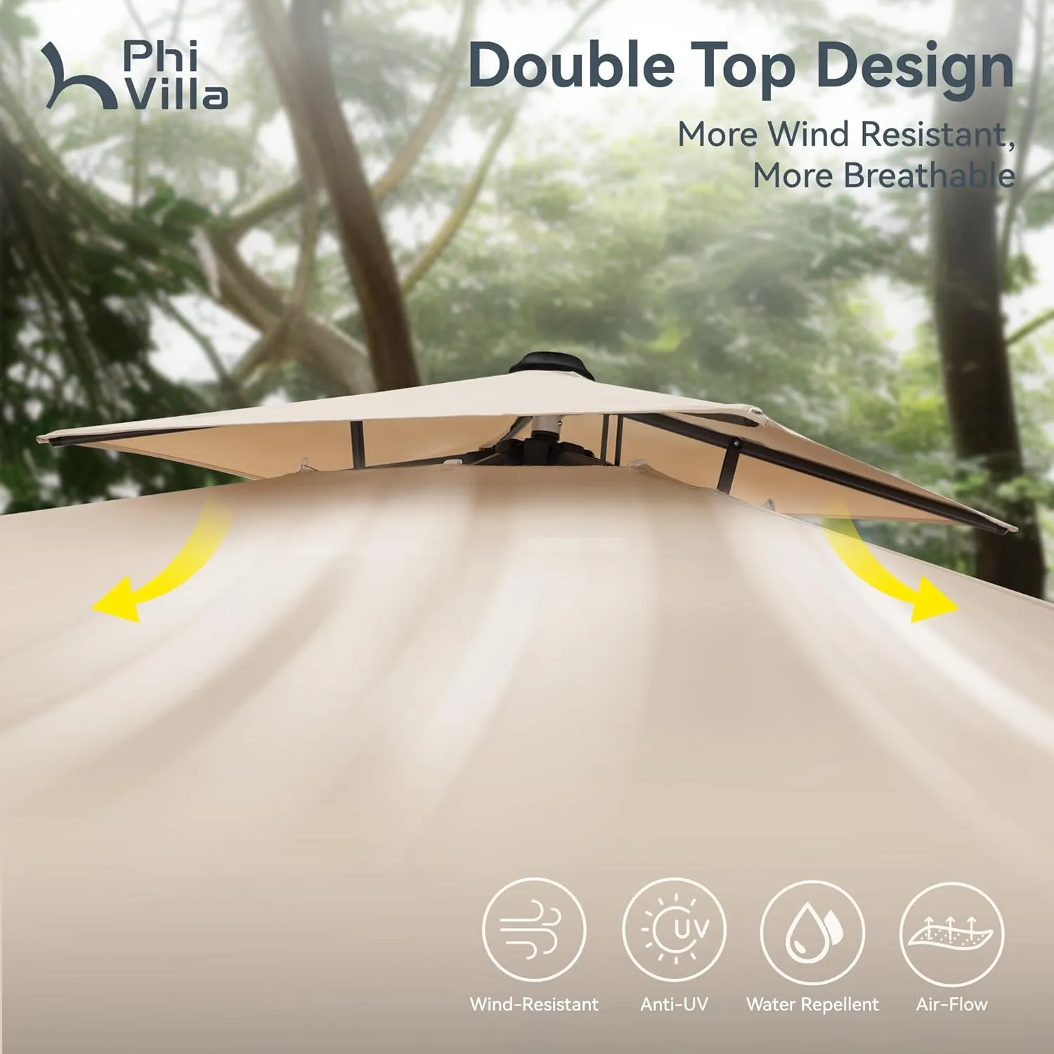 PHI VILLA 9'x 12' Large Patio Umbrella, Outdoor Aluminum Cantilever Umbrella with Double Top Rectanglar Canopy, Windproof Hydraulic Offset Umbrella for Pool, Deck, Garden, Beach, Porch, Beige