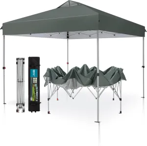PHI VILLA Pop Up Canopy 10 10 Tents for Parties with Wheeled Bag, Portable Lightweight Folding w/Adjustable Height,Grey