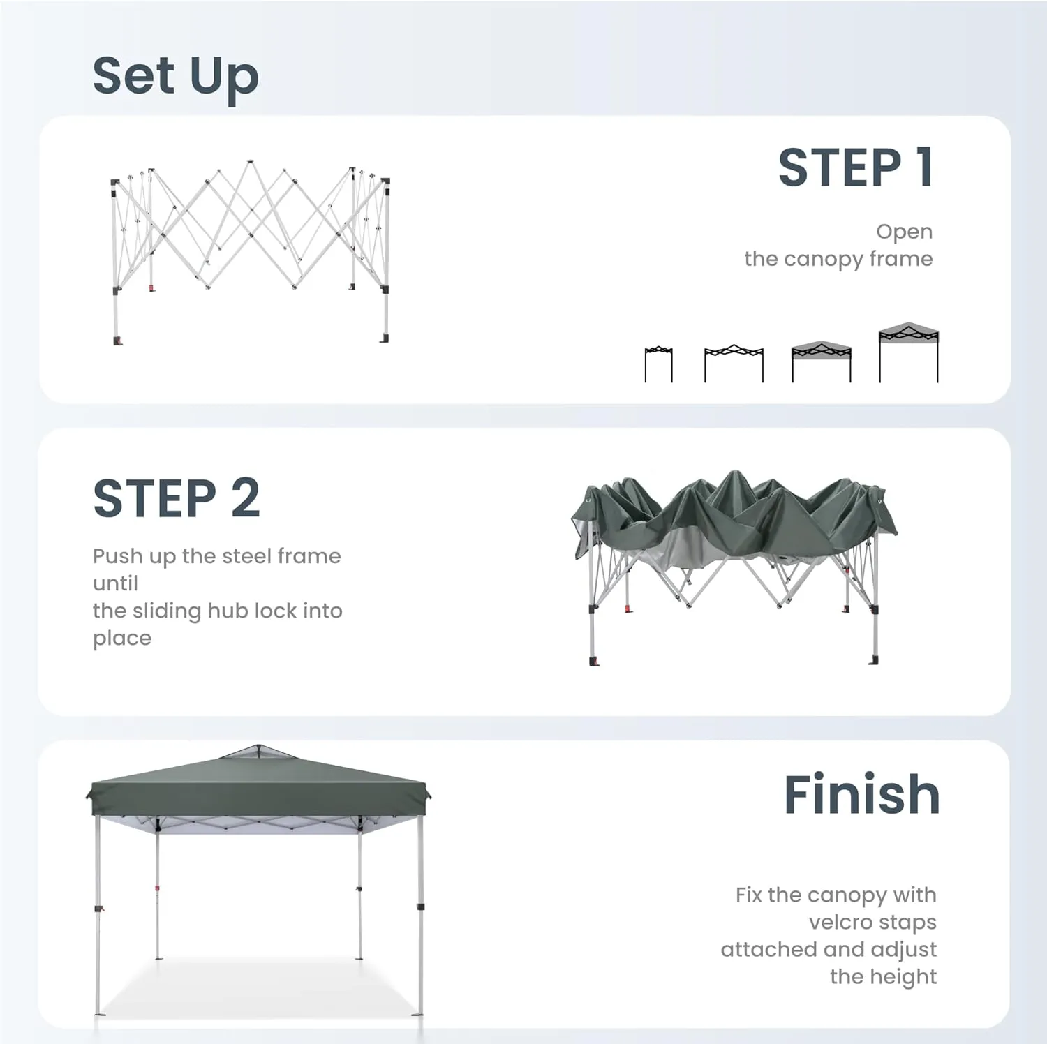 PHI VILLA Pop Up Canopy 10 10 Tents for Parties with Wheeled Bag, Portable Lightweight Folding w/Adjustable Height,Grey