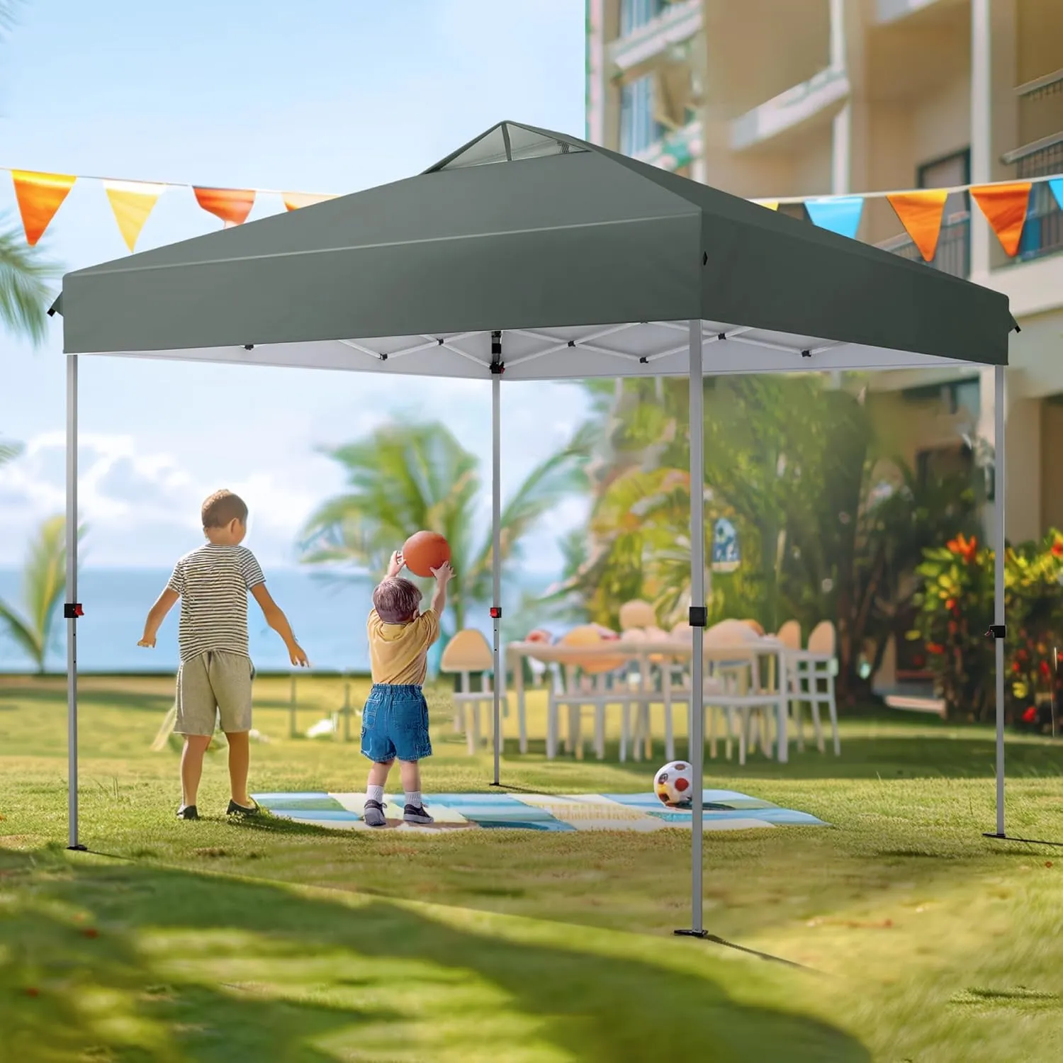 PHI VILLA Pop Up Canopy 10 10 Tents for Parties with Wheeled Bag, Portable Lightweight Folding w/Adjustable Height,Grey
