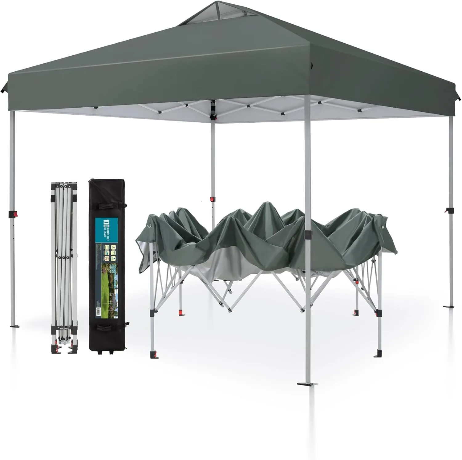 PHI VILLA Pop Up Canopy 10 10 Tents for Parties with Wheeled Bag, Portable Lightweight Folding w/Adjustable Height,Grey
