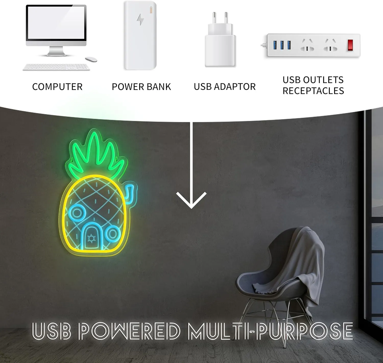 Pineapple House Neon Sign Dimmable LED Under Sea Pineapple Neon Signs for Wall Decor,Ocean Theme Kids Room Bedroom Game Room Birthday Party Decorations Gifts for Kids