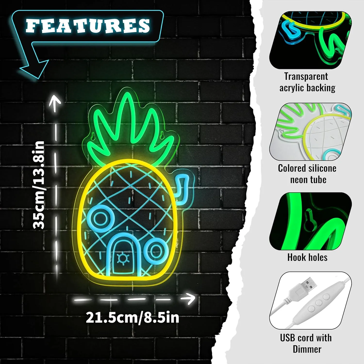 Pineapple House Neon Sign Dimmable LED Under Sea Pineapple Neon Signs for Wall Decor,Ocean Theme Kids Room Bedroom Game Room Birthday Party Decorations Gifts for Kids