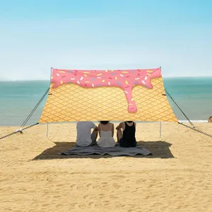 Pink Ice Cream Waffle Beach Camping Tent Sun Shelter for Whole Family, Colorful Summer Beach Shade Canopy with UPF50  UV Protection,Easy Set Up and Carry,Outdoor Shade for Trips, Fishing, Backya