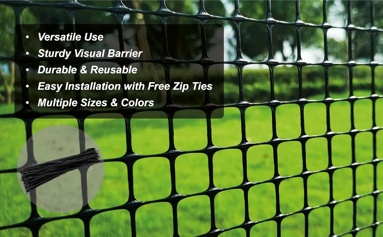 Plastic Hardware Mesh Netting, Garden Netting, Temporary Fence, Tree Guards, Safety Net for Balcony, Deck, Stair Railing, Animal Barrier, Poultry, Deer, with 50 Zip Ties, 40'' x 25', Black