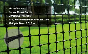 Plastic Hardware Mesh Netting, Garden Netting, Temporary Fence, Tree Guards, Safety Net for Balcony, Deck, Stair Railing, Animal Barrier, Poultry, Deer, with 50 Zip Ties, 40'' x 25', Black