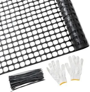 Plastic Mesh Fence Safety Fence, 4'x100' Roll with 100 Zip Ties, Resuable Temporary Netting for Garden Fencing, Construction, Snow Fencing, Animal Barrier, Poultry, Deer, Patio, Black