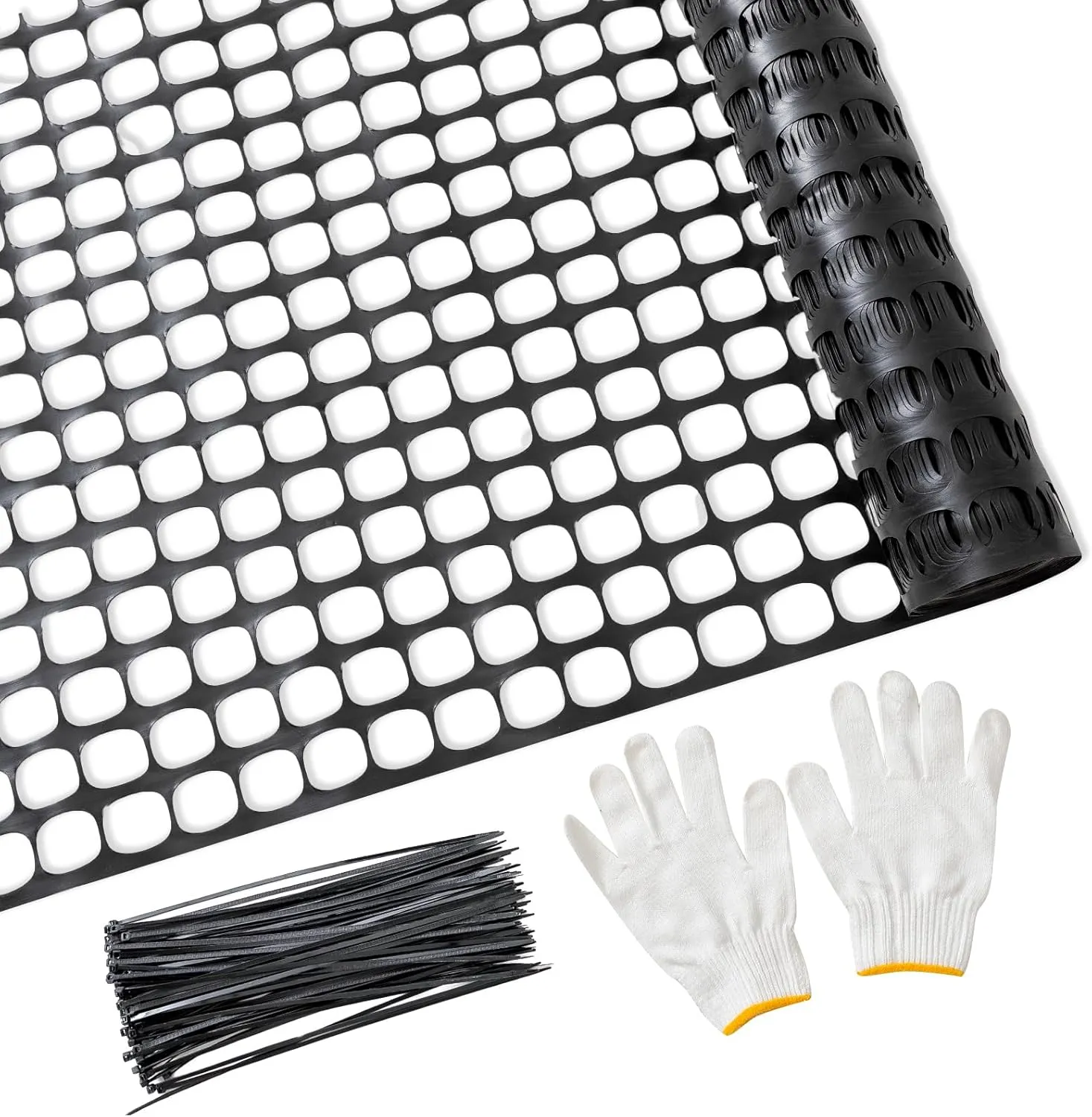 Plastic Mesh Fence Safety Fence, 4'x100' Roll with 100 Zip Ties, Resuable Temporary Netting for Garden Fencing, Construction, Snow Fencing, Animal Barrier, Poultry, Deer, Patio, Black