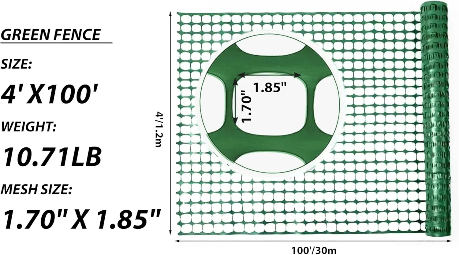 Plastic Mesh Fence Safety Fence, 4'x100' Roll with 100 Zip Ties, Resuable Temporary Netting for Garden Fencing, Construction, Snow Fencing, Animal Barrier, Poultry, Deer, Patio, Green