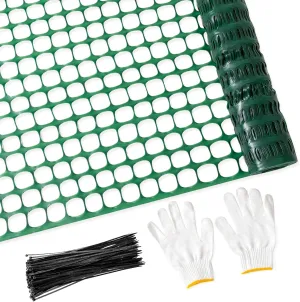 Plastic Mesh Fence Safety Fence, 4'x100' Roll with 100 Zip Ties, Resuable Temporary Netting for Garden Fencing, Construction, Snow Fencing, Animal Barrier, Poultry, Deer, Patio, Green
