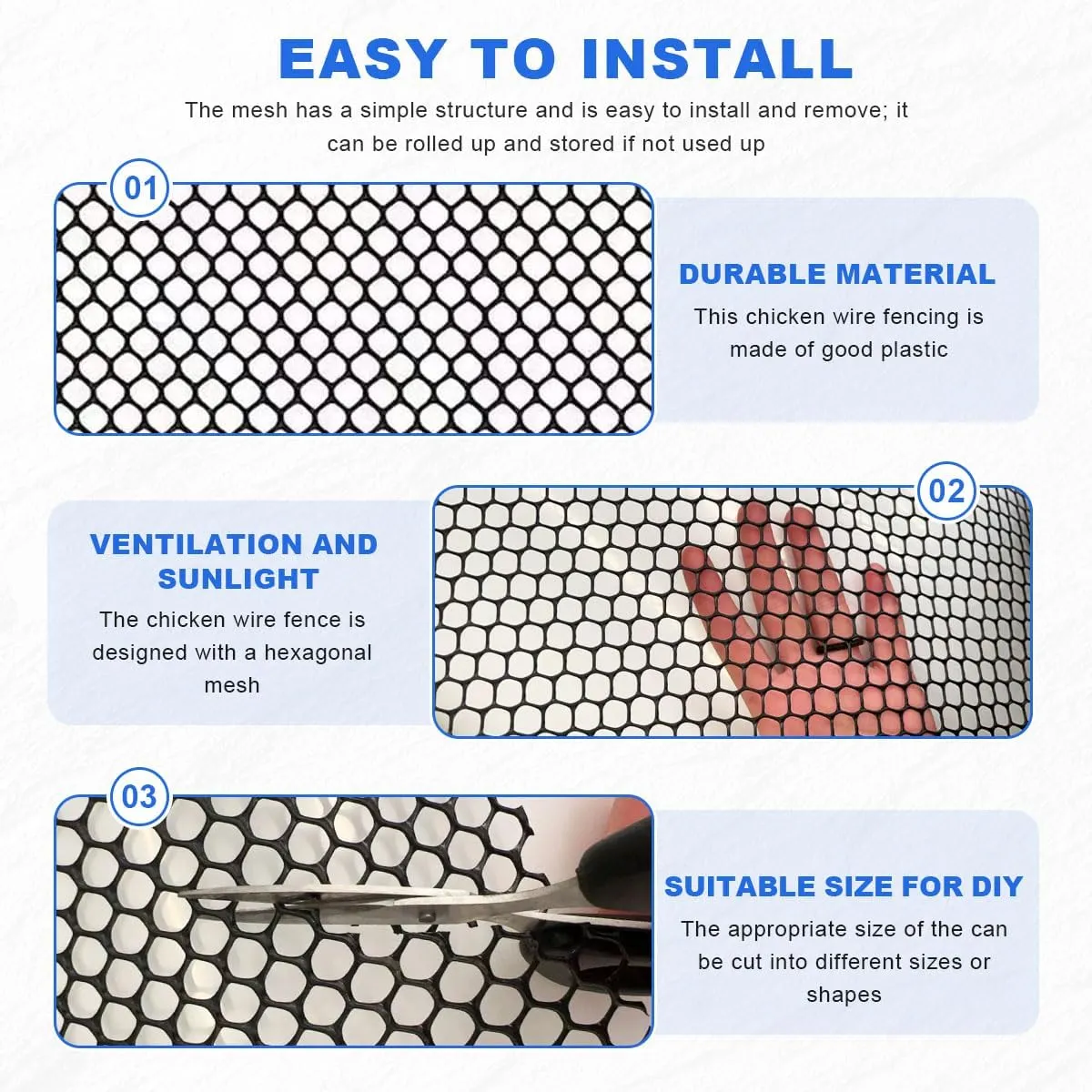 Plastic Netting for Pet & Garden Safeguard, Mesh Fencing for Poultry, Dogs, Rabbits, Chicken, Snake Barrier, Plant Protection, Easy Install (Black, 15.7INx32.8FT)