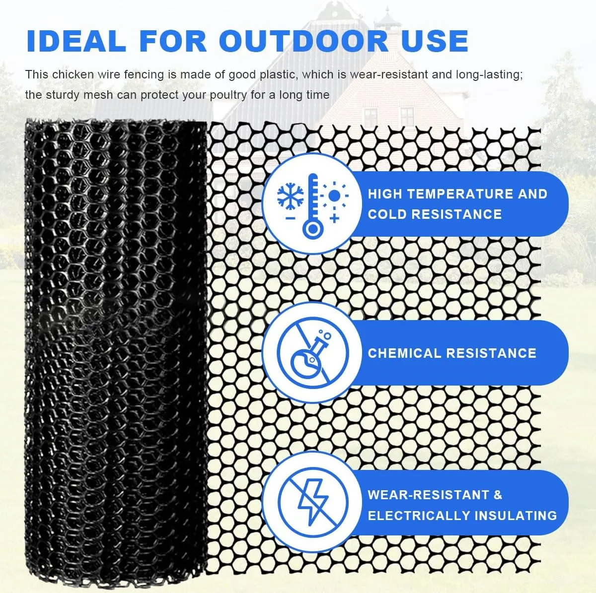 Plastic Netting for Pet & Garden Safeguard, Mesh Fencing for Poultry, Dogs, Rabbits, Chicken, Snake Barrier, Plant Protection, Easy Install (Black, 15.7INx32.8FT)