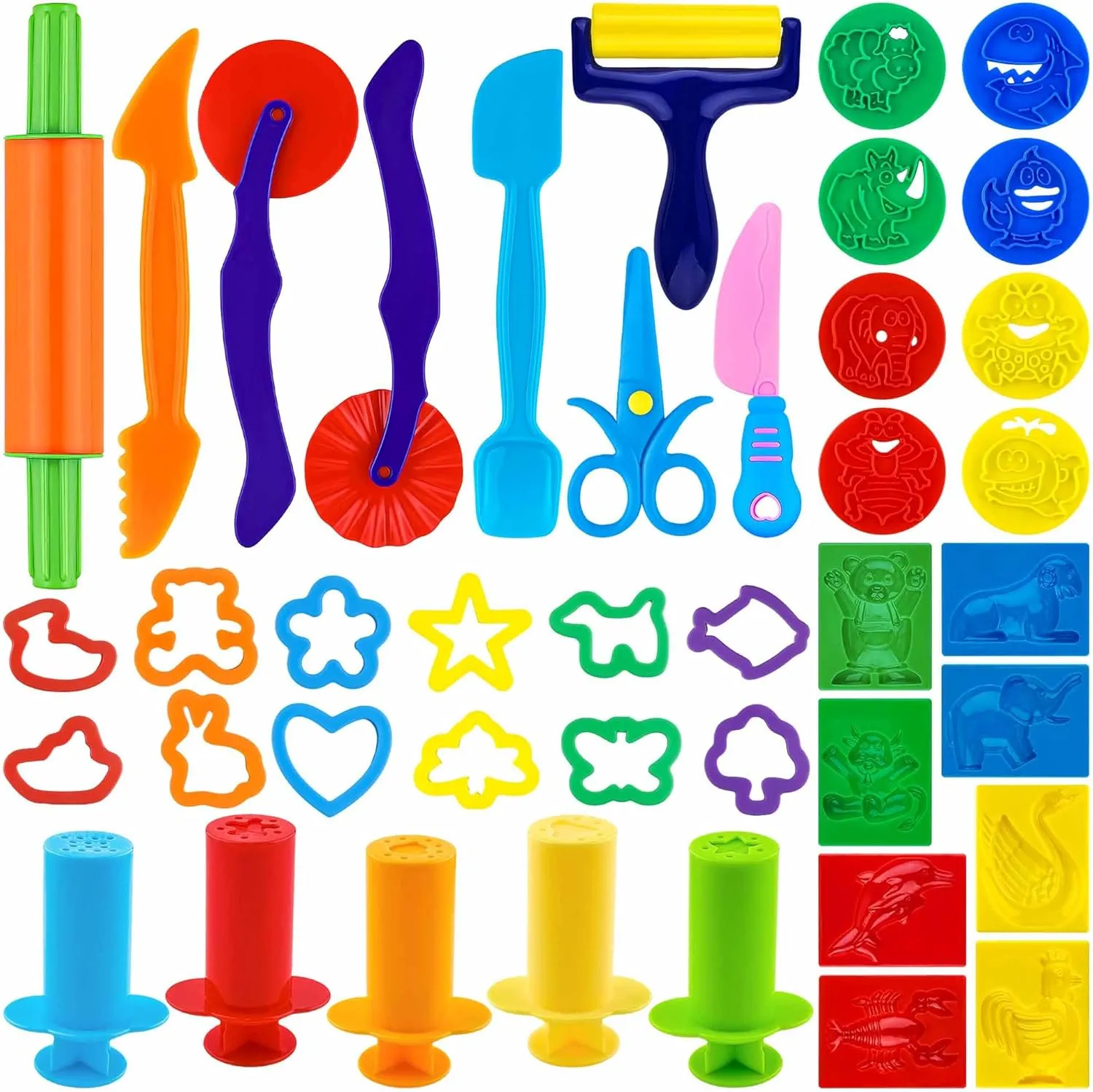 Playdough Tools 41 Pieces Play Dough Tools for Kids Playdough Accessories with Rolling Pins,Playdough Cutters,Dough Molds,Plastic Scissors,Extruders
