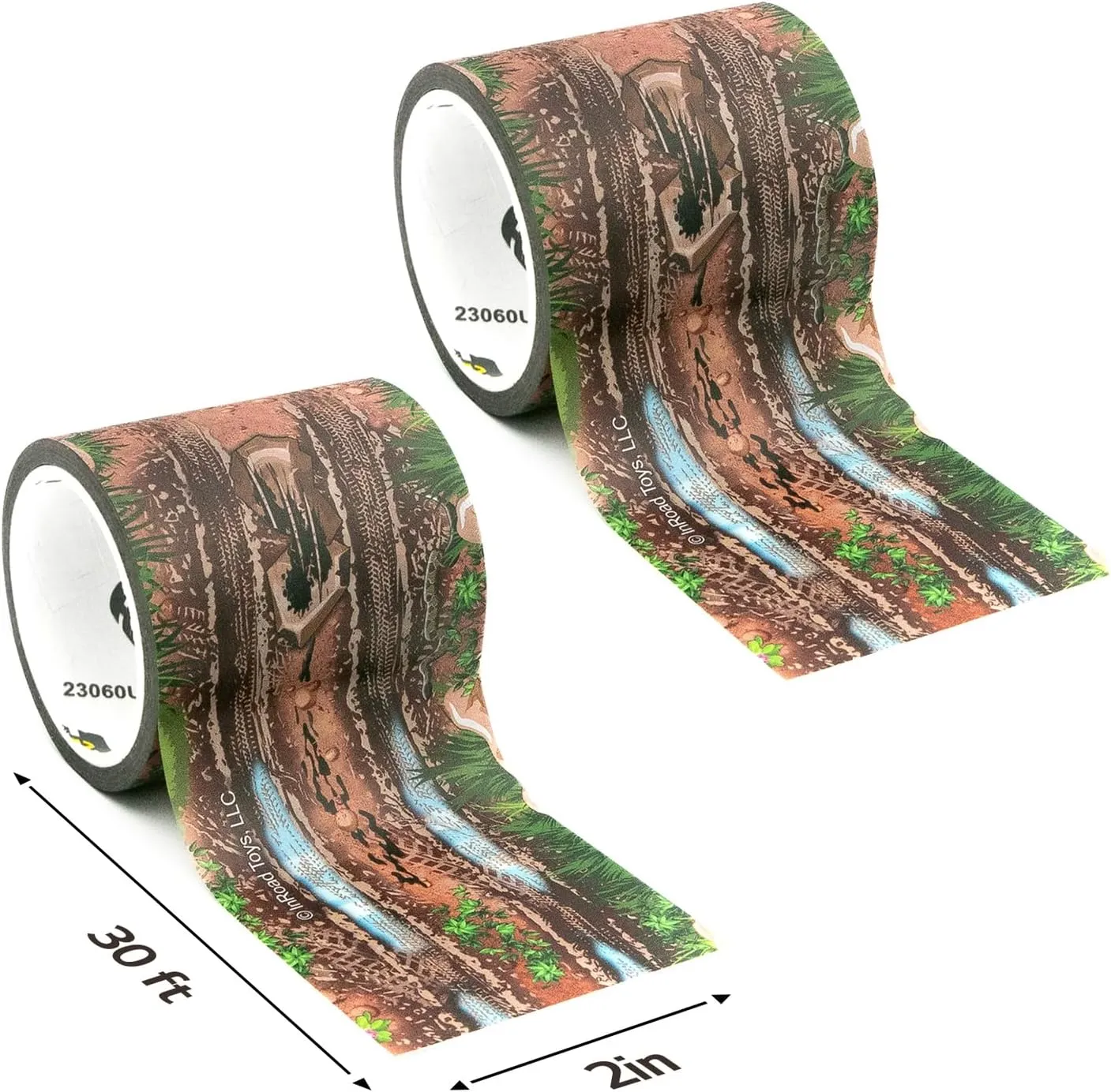 PlayTape Dirt Road Tape for Toy Cars - Sticks to Flat Surfaces, No Residue, 2-Pack of 2 in. x 30 ft. Roll