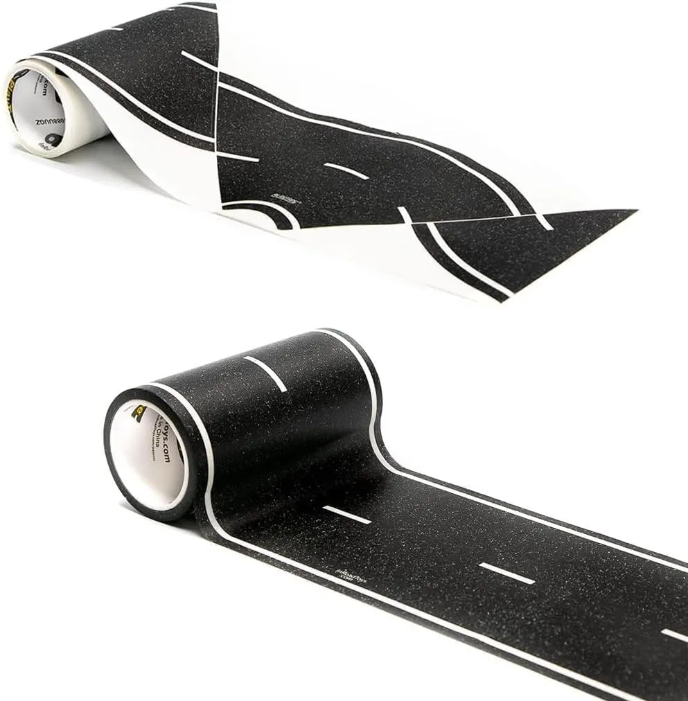 PlayTape Road Tape and Curves for Toy Cars - 1 Roll of 30 ft. x 4 in. Black Road   1 Roll of 12 Curves