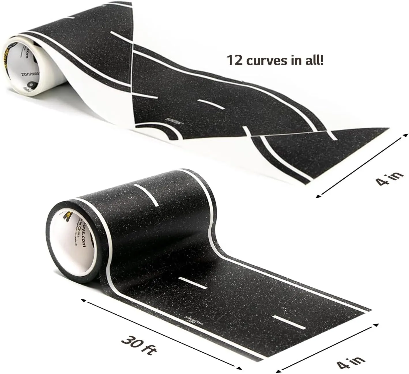 PlayTape Road Tape and Curves for Toy Cars - 1 Roll of 30 ft. x 4 in. Black Road   1 Roll of 12 Curves