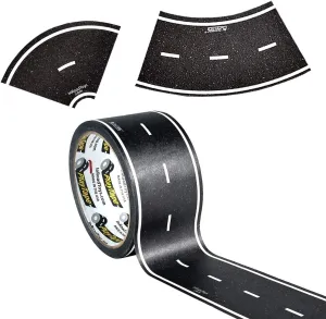 PlayTape Road Tape and Curves for Toy Cars - 1 Roll of 60 ft. x 2 in. Asphalt Road   1 Roll of 36 Curves
