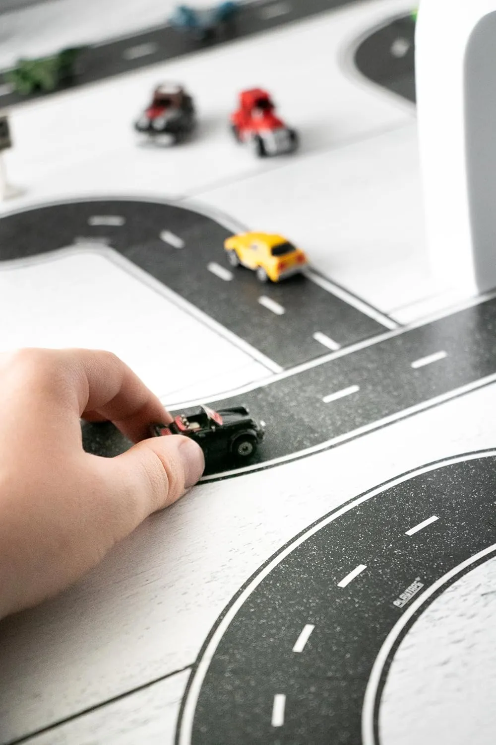 PlayTape Road Tape and Curves for Toy Cars - 1 Roll of 60 ft. x 2 in. Asphalt Road   1 Roll of 36 Curves