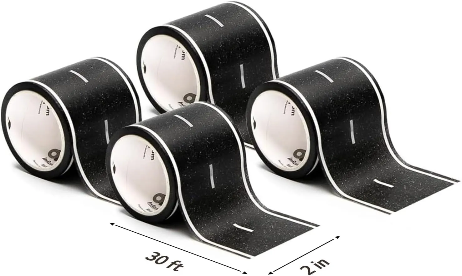 PlayTape Road Tape for Toy Cars - Sticks to Flat Surfaces; No Residue; 4-Pack of 30 ft. x 2 in. Asphalt Road