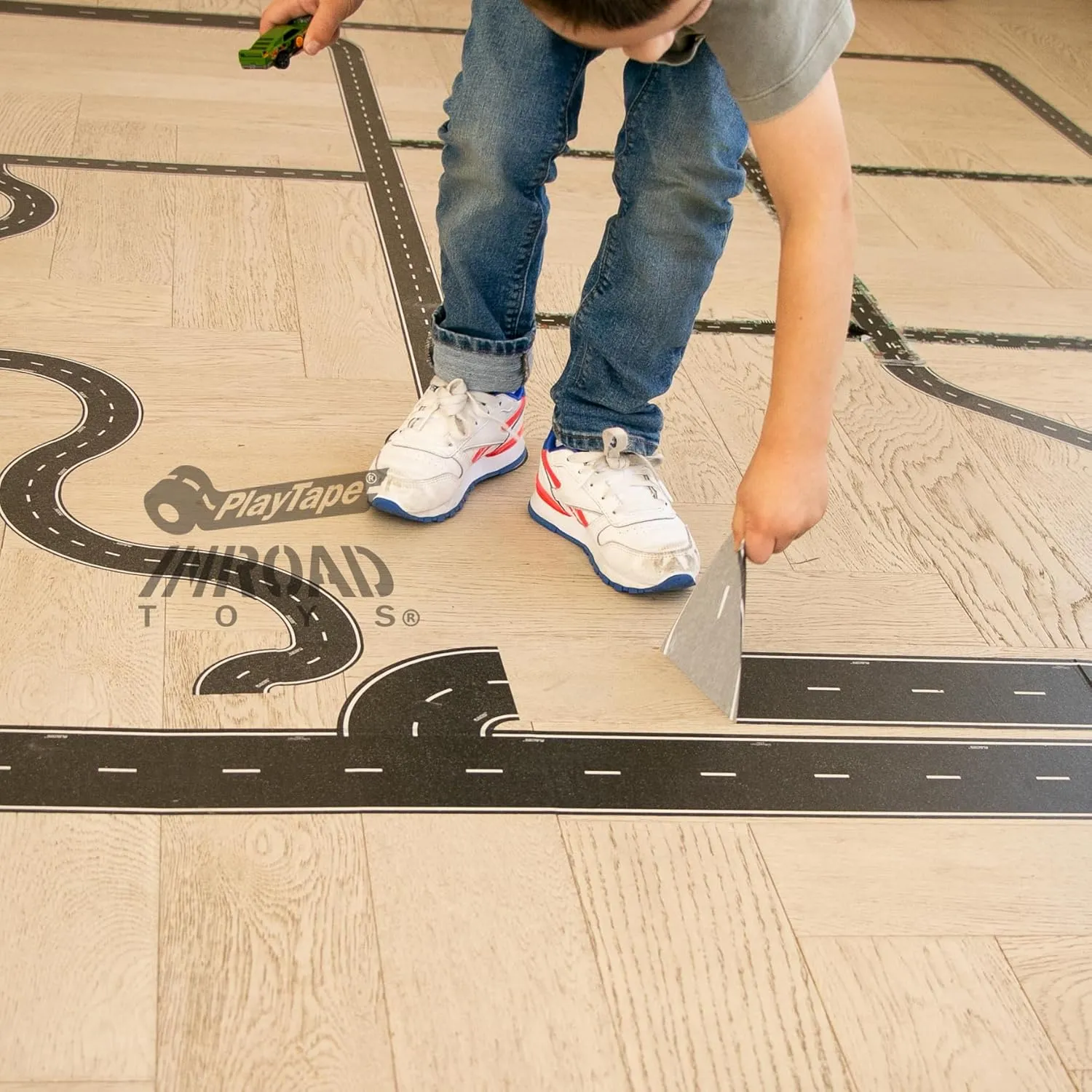 PlayTape Road Tape for Toy Cars - Sticks to Flat Surfaces; No Residue; 4-Pack of 30 ft. x 2 in. Asphalt Road