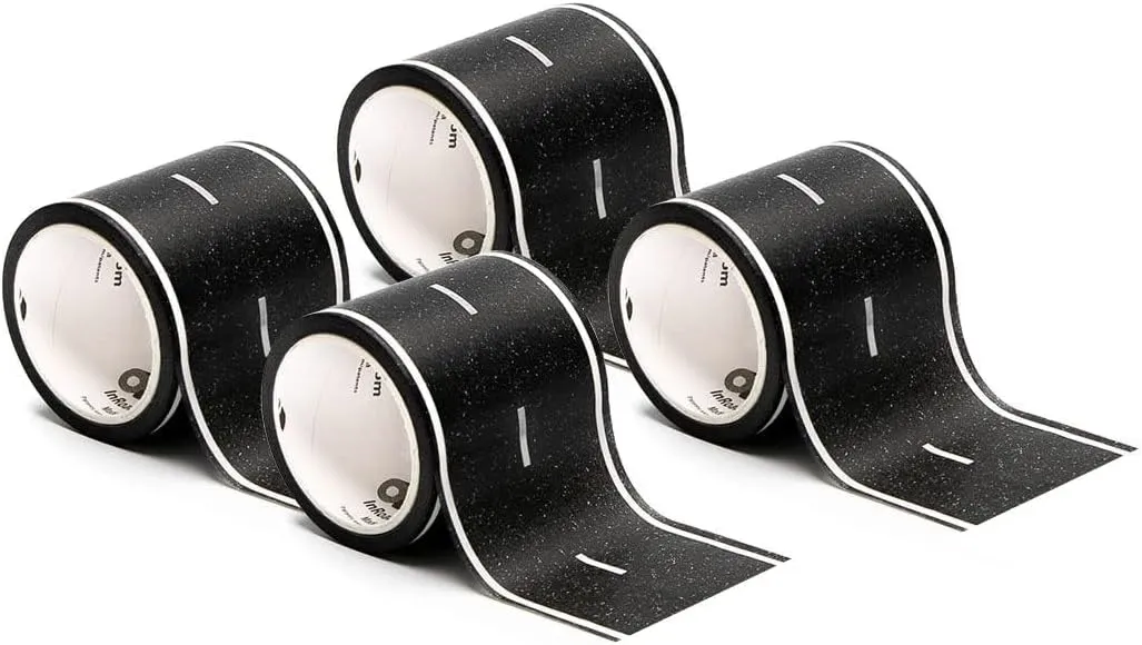 PlayTape Road Tape for Toy Cars - Sticks to Flat Surfaces; No Residue; 4-Pack of 30 ft. x 2 in. Asphalt Road