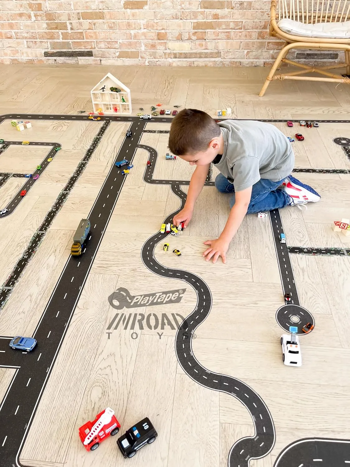 PlayTape Road Tape for Toy Cars - Sticks to Flat Surfaces; No Residue; 4-Pack of 30 ft. x 2 in. Asphalt Road