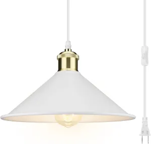 Plug in Pendant Light, Bigger Hanging Lights with Plug in Cord On/Off Switch, 13FT Industrial Plugin Hanging Light, Vintage Pendant Lights Fixture, White