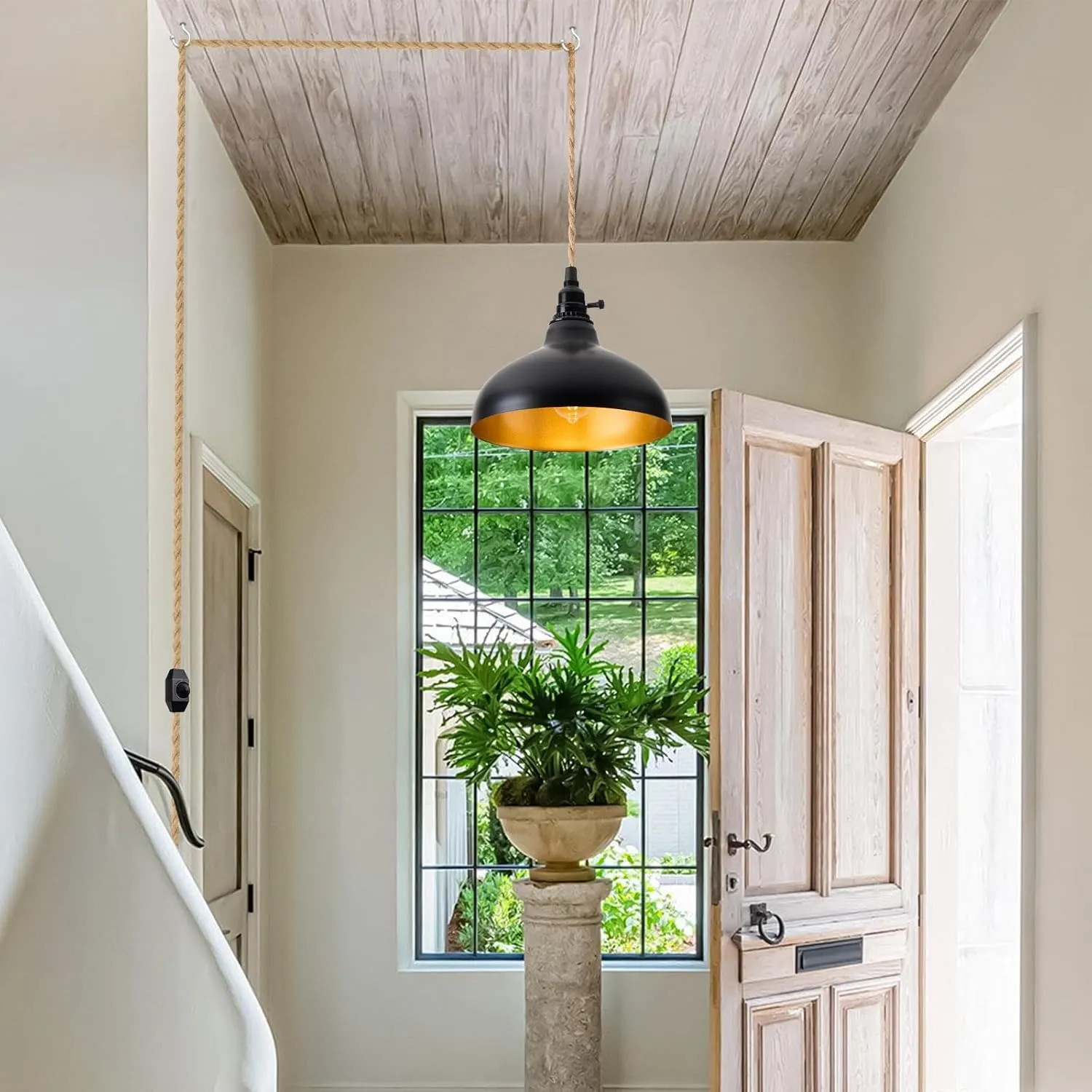 Plug in Pendant Light Farmhouse Hanging Lamp Fixtures with Dimmable Switch, Kitchen Island Hanging Light Adjustable Height Black Pendant Lighting Dining Room Bedroom