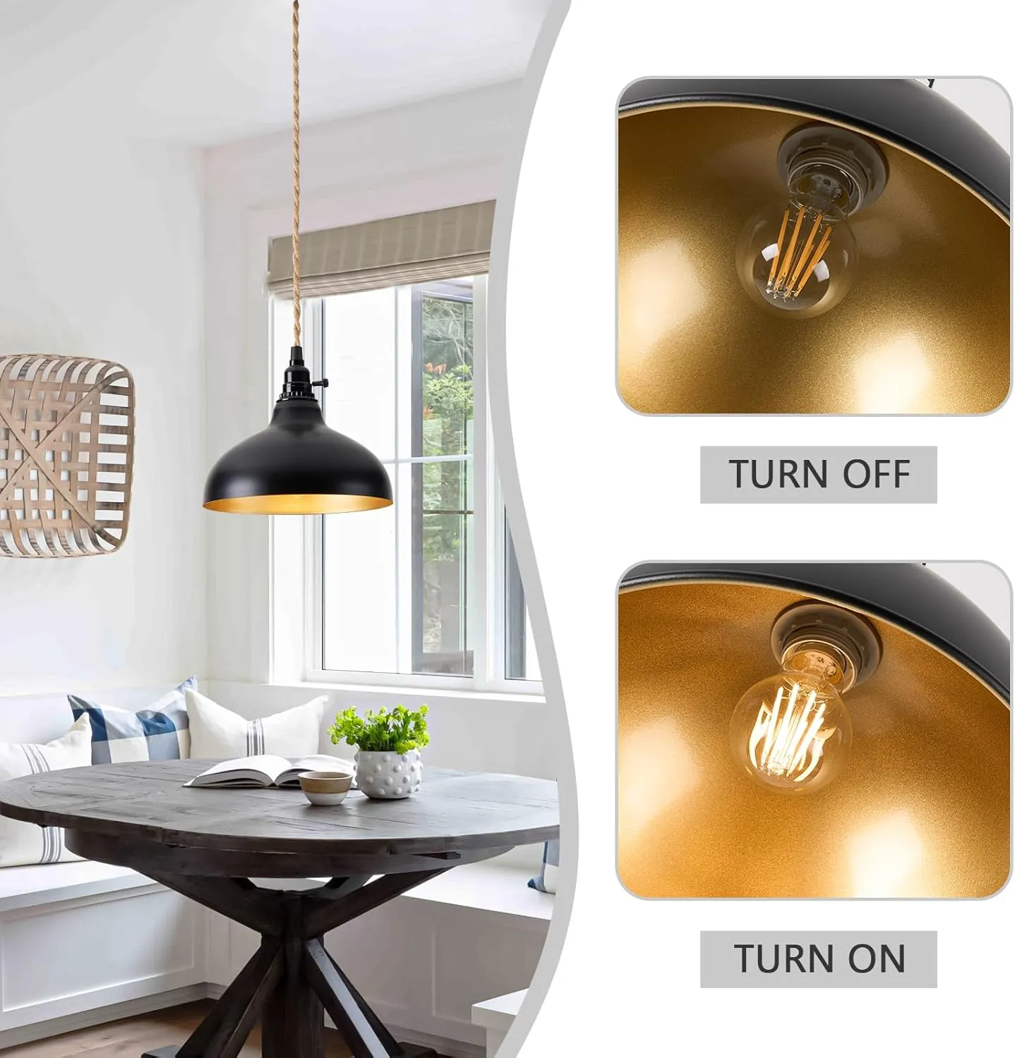 Plug in Pendant Light Farmhouse Hanging Lamp Fixtures with Dimmable Switch, Kitchen Island Hanging Light Adjustable Height Black Pendant Lighting Dining Room Bedroom