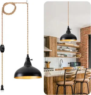 Plug in Pendant Light Farmhouse Hanging Lamp Fixtures with Dimmable Switch, Kitchen Island Hanging Light Adjustable Height Black Pendant Lighting Dining Room Bedroom