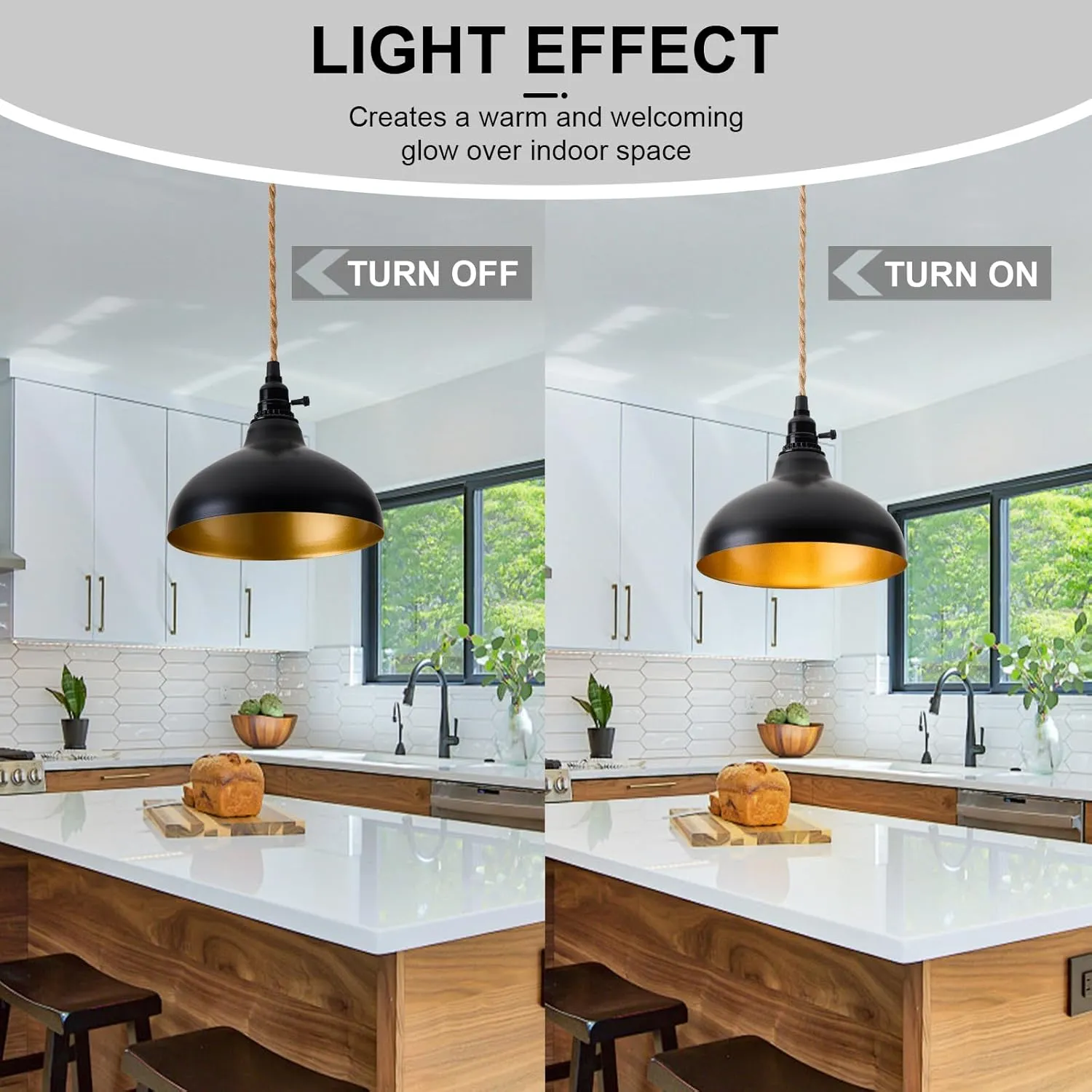 Plug in Pendant Light Farmhouse Hanging Lamp Fixtures with Dimmable Switch, Kitchen Island Hanging Light Adjustable Height Black Pendant Lighting Dining Room Bedroom