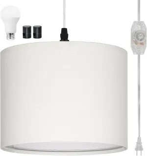 Plug in Pendant Light, Hanging Light with Plug in Cord with Dimmable Switch, Hanging Lamp with 15 ft Clear Cord, White Pendant Light Fixture for Bedroom