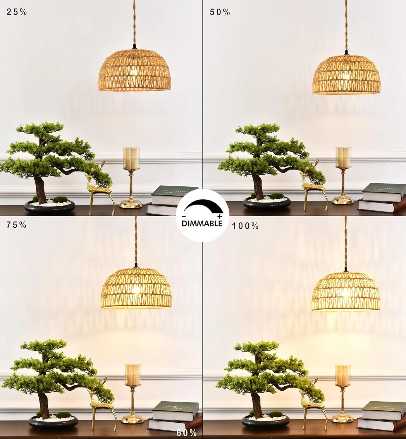 Plug In Pendant Light Hanging Lights With Plug In Cord Dimmable Rattan Hanging Lamp Wicker Woven Basket Lampshade Farmhouse Industrial Boho Plug In Ceiling Light Fixture For Living Room Kitchen
