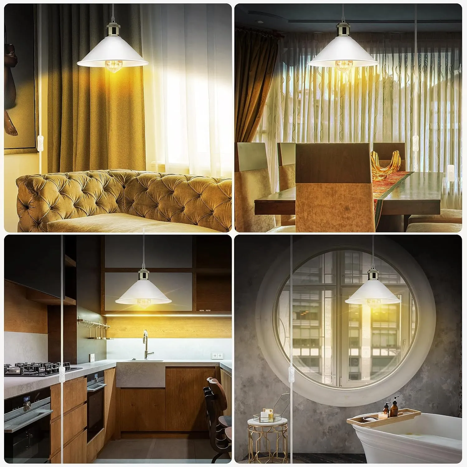 Plug in Pendant Light, Industrial Hanging Light with Plug in Cord On/Off Switch, Modern Pendant Light with Plug in Cord, Farmhouse Pendant Light Fixture, White