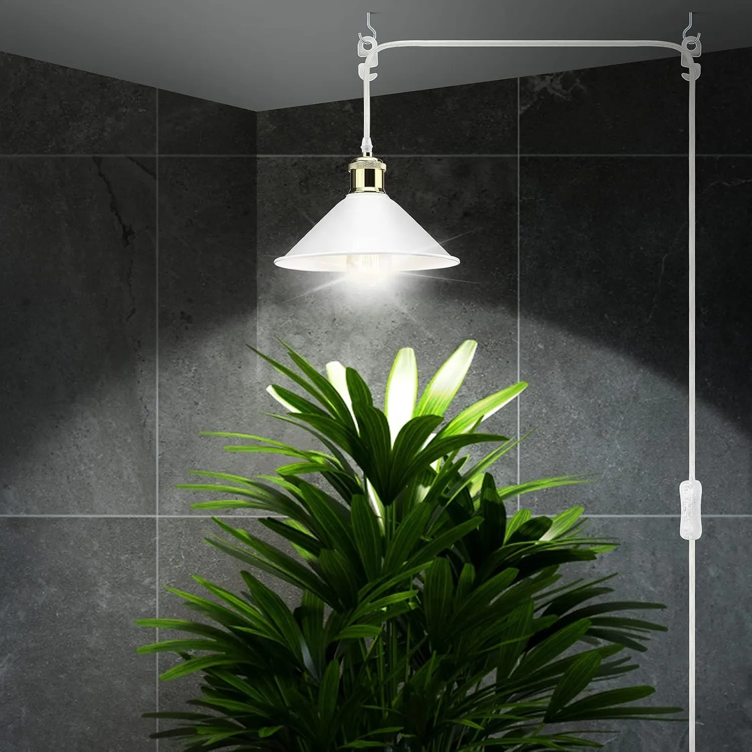 Plug in Pendant Light, Industrial Hanging Light with Plug in Cord On/Off Switch, Modern Pendant Light with Plug in Cord, Farmhouse Pendant Light Fixture, White