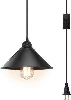 Plug in Pendant Light, Industrial Hanging Light with Plugin Cord On/Off Switch, Farmhouse Pendant Lights with Plug-in Cord, Vintage PendantLight Fixture, Hanging Lamps