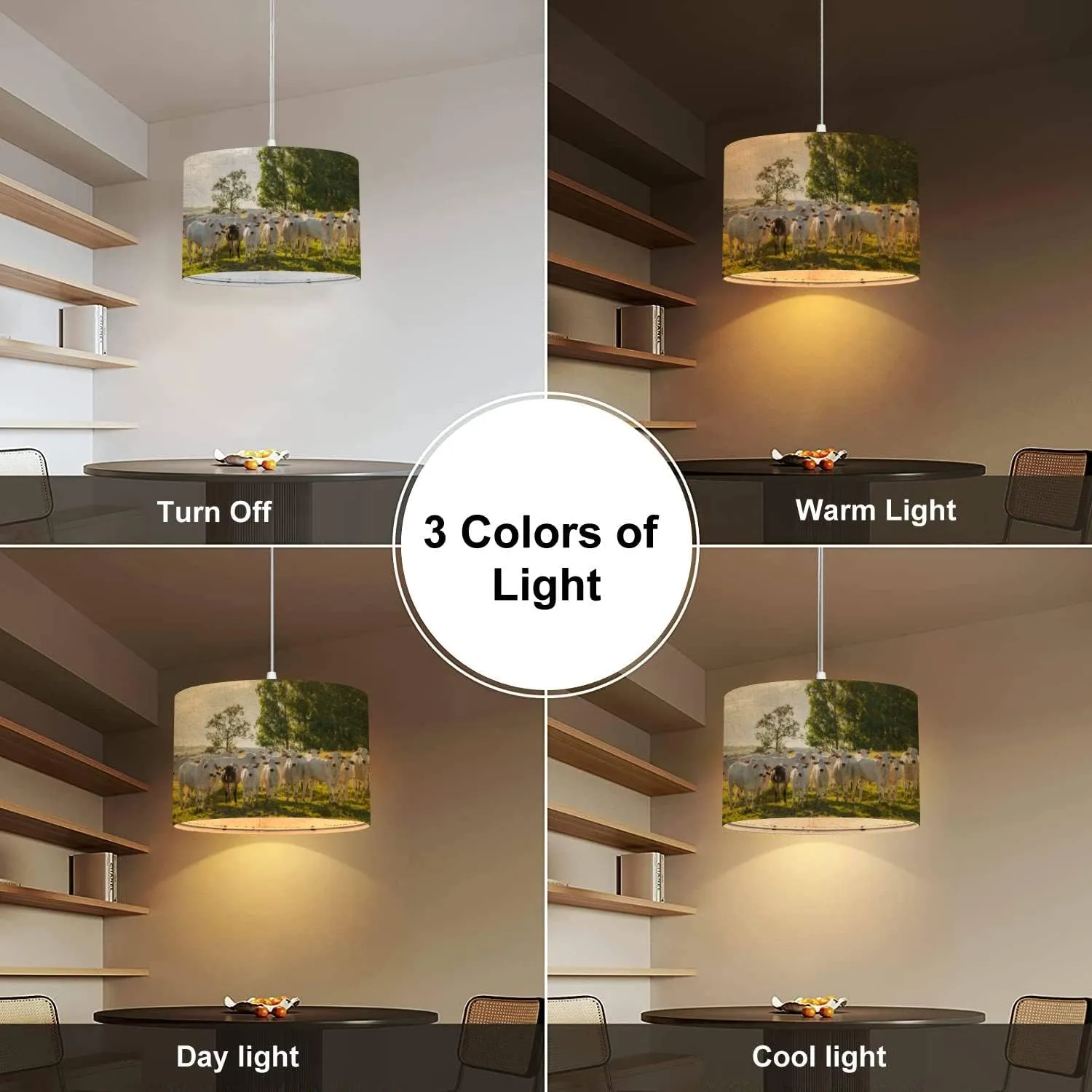Plug in Pendant Light Nelore Cattle Herd Pasture at Sunset Hanging Lamp with Plug in Clear Cord Linen Lampshade Dimmable Switch for Bedroom Living Room Light Fixtures