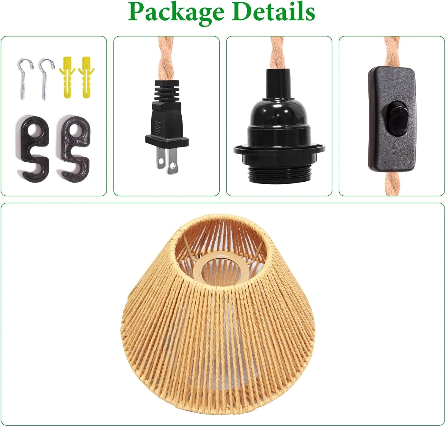 Plug in Pendant Light Rattan Hanging Lamp, Rattan Pendant Light with on/Off Switch,Rattan Woven LampShade Hanging Lamp Plug in for Living Room,Bedroom,Farmhouse