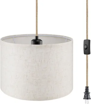 Plug in Pendant Light,15 FT Hanging Lamp with Plug in Cord, ON/Off Switch, Pendant Lighting with Fabric Shade, Hanging Light Fixture for Living Room, Bedroom, Dining Room, Kitchen