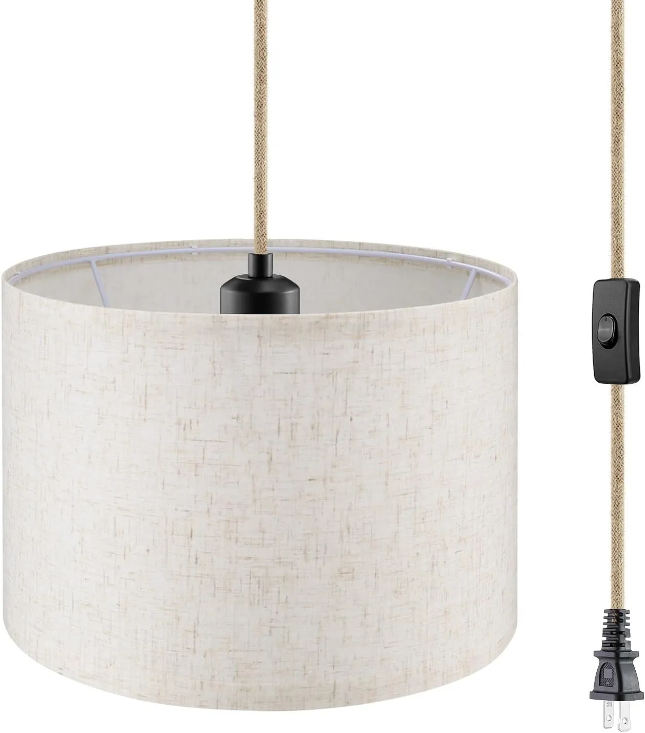 Plug in Pendant Light,15 FT Hanging Lamp with Plug in Cord, ON/Off Switch, Pendant Lighting with Fabric Shade, Hanging Light Fixture for Living Room, Bedroom, Dining Room, Kitchen