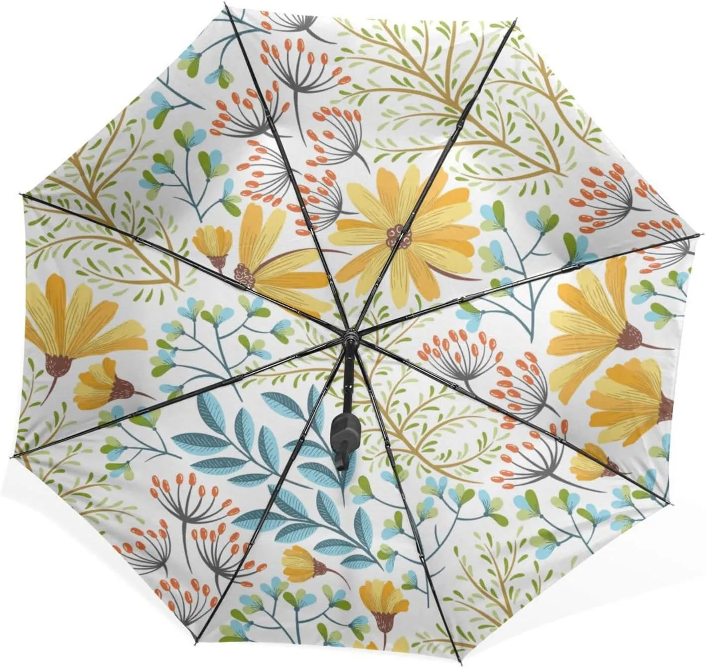 Poeticcity Rain Travel Umbrella, Hand Open Close Windproof Waterproof Folding Umbrella, Compact Canopy Strong Ray Parasol Umbrella